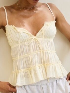 Aerie Pale Yellow Ruffled Spaghetti Strap Top, Size XXL, NWT